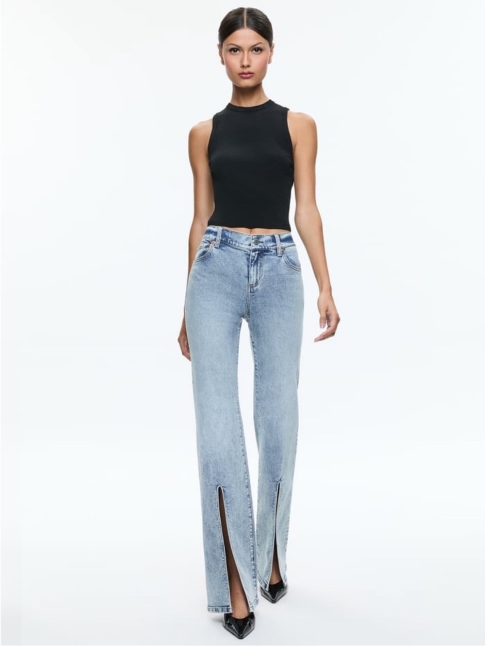 Alice + Olivia Winslow Slit Hem Bootcut Jeans Harlow Vintage Blue Sz 30